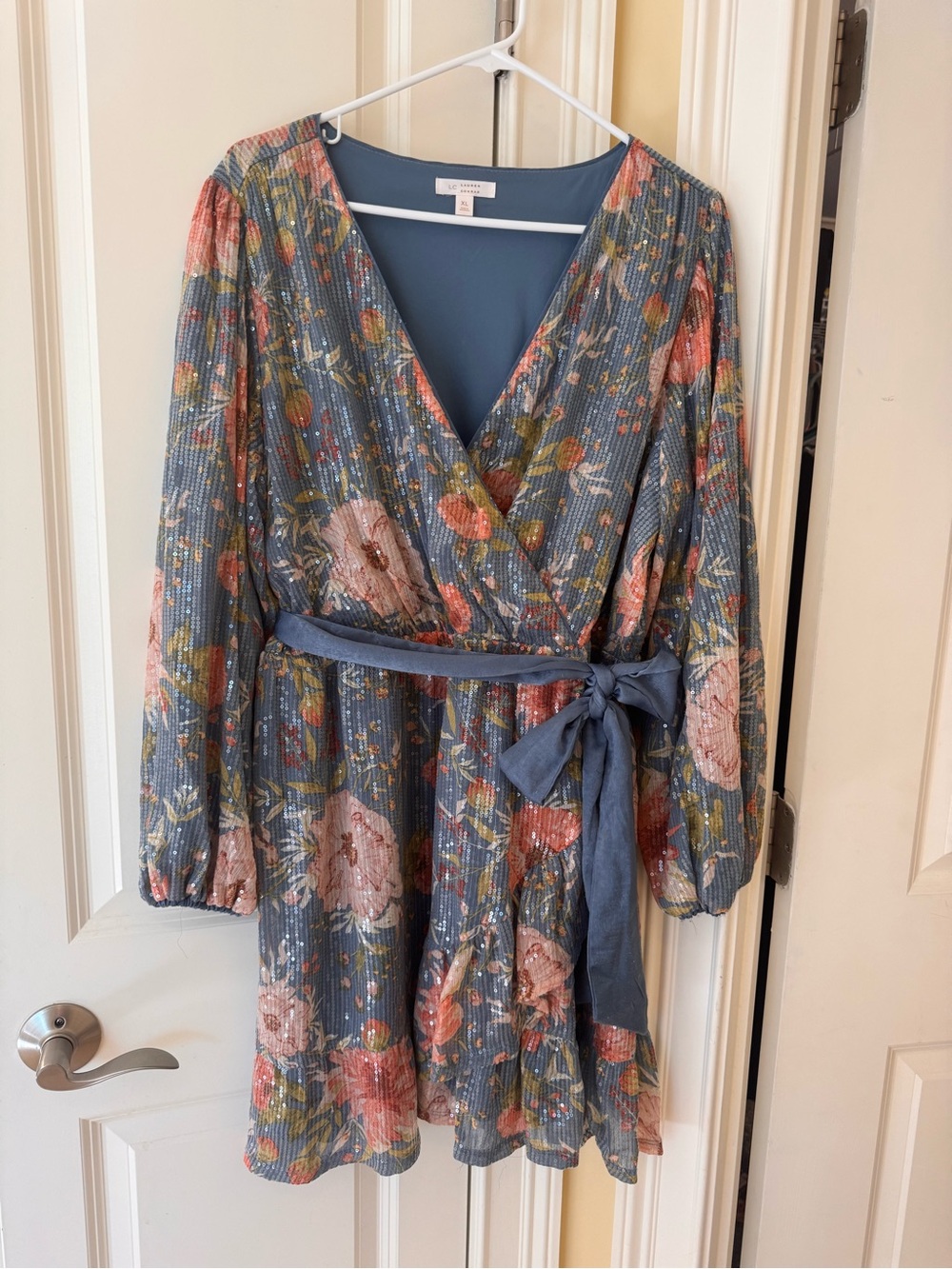 LC Lauren Conrad Slate Blue Floral Wrap Mini Dress